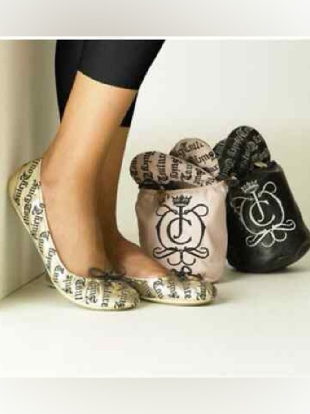 Vintage Black Juicy Couture Foldable Ballet Flats Never Worn Y2K